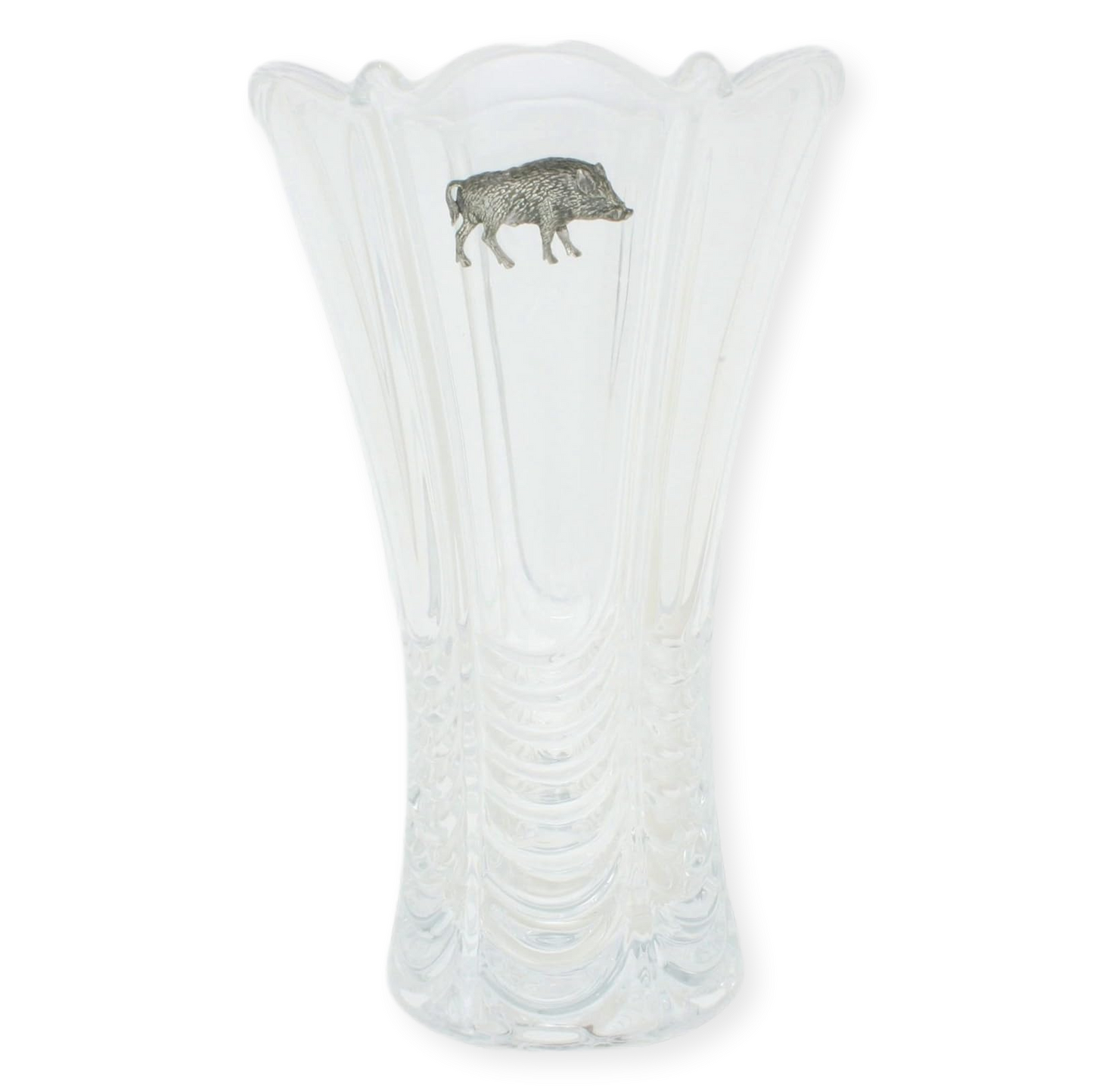 Woodland Animals Cut Crystal Glass Fluted Flower Vase