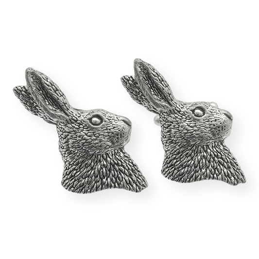 Hare Head Set of English Pewter Cufflinks In Gift Box