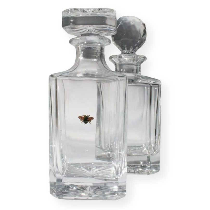 Butterflies & Bees Glass Decanter Golf Ball & Square Style Stoppers