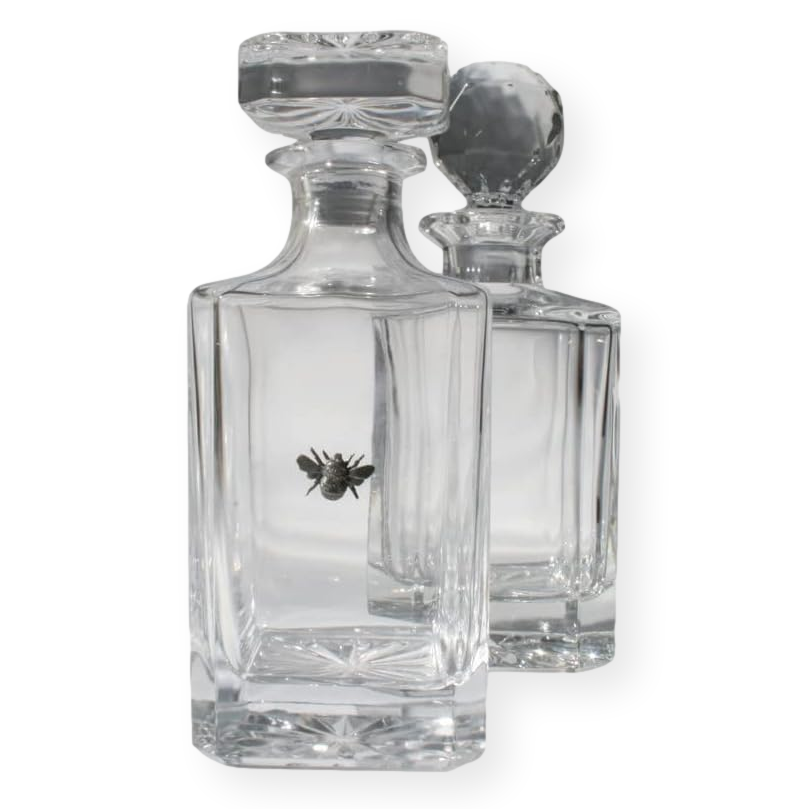 Butterflies & Bees Glass Decanter Golf Ball & Square Style Stoppers