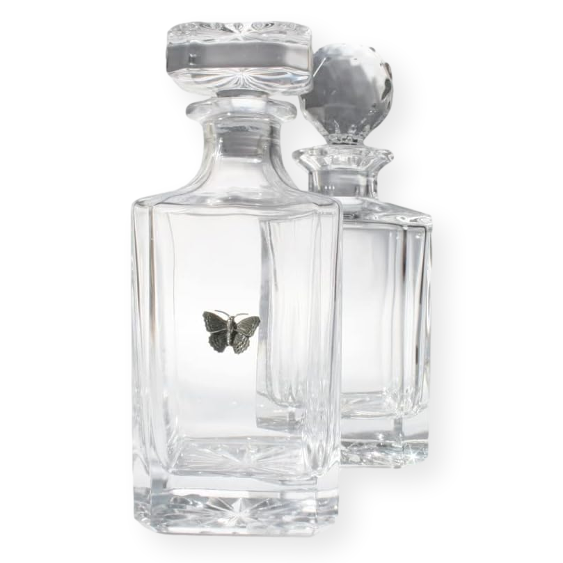 Butterflies & Bees Glass Decanter Golf Ball & Square Style Stoppers