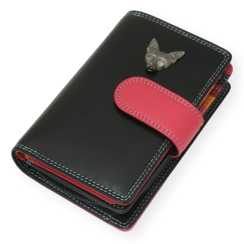Woodland Animals Ladies Leather Purse with Coin Pouch RFID Safe Black & Pink