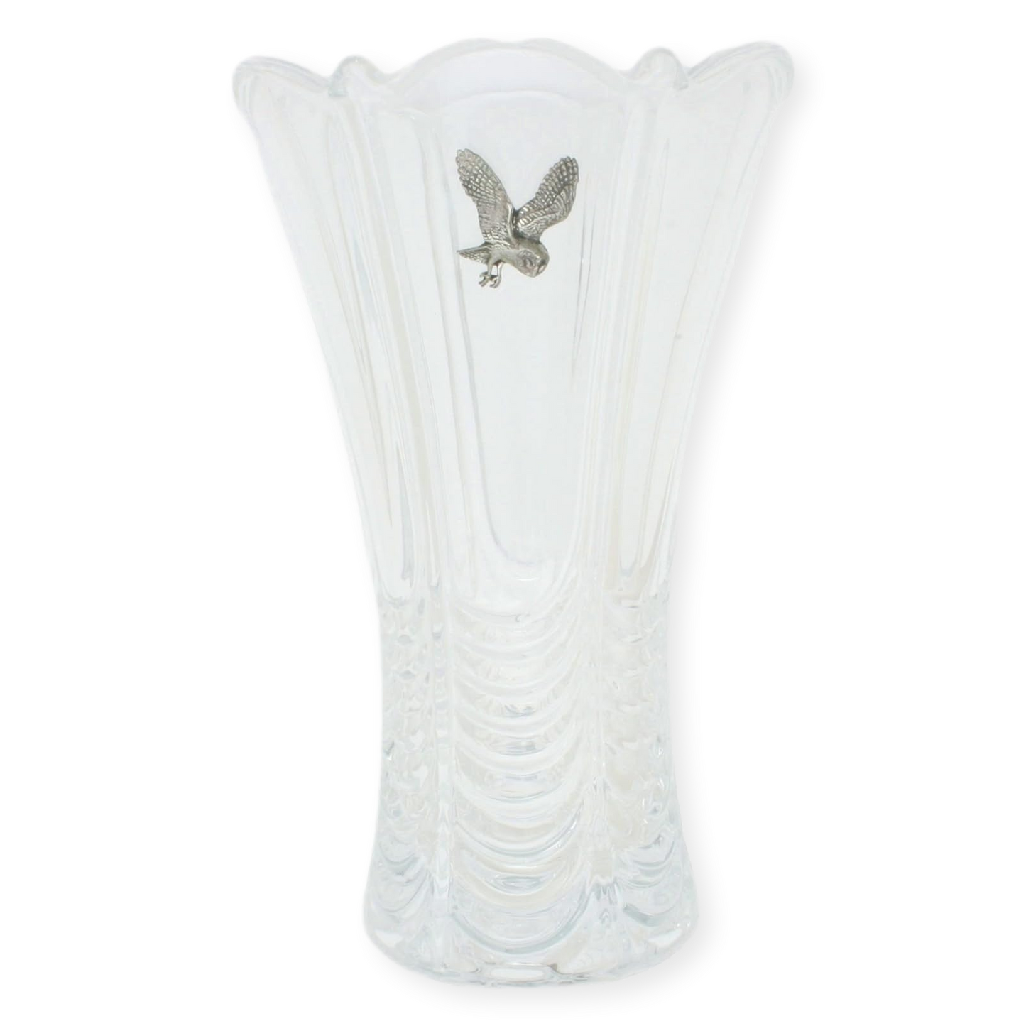 Birds Cut Crystal Glass Fluted Flower Vase