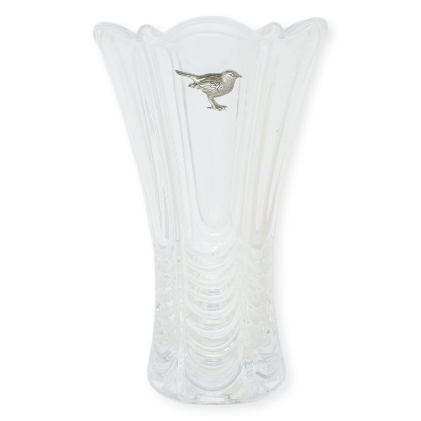 Birds Cut Crystal Glass Fluted Flower Vase