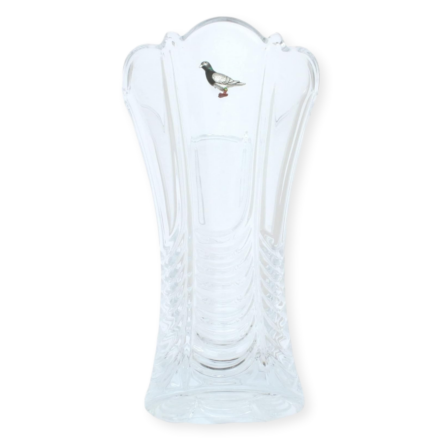 Birds Cut Crystal Glass Fluted Flower Vase