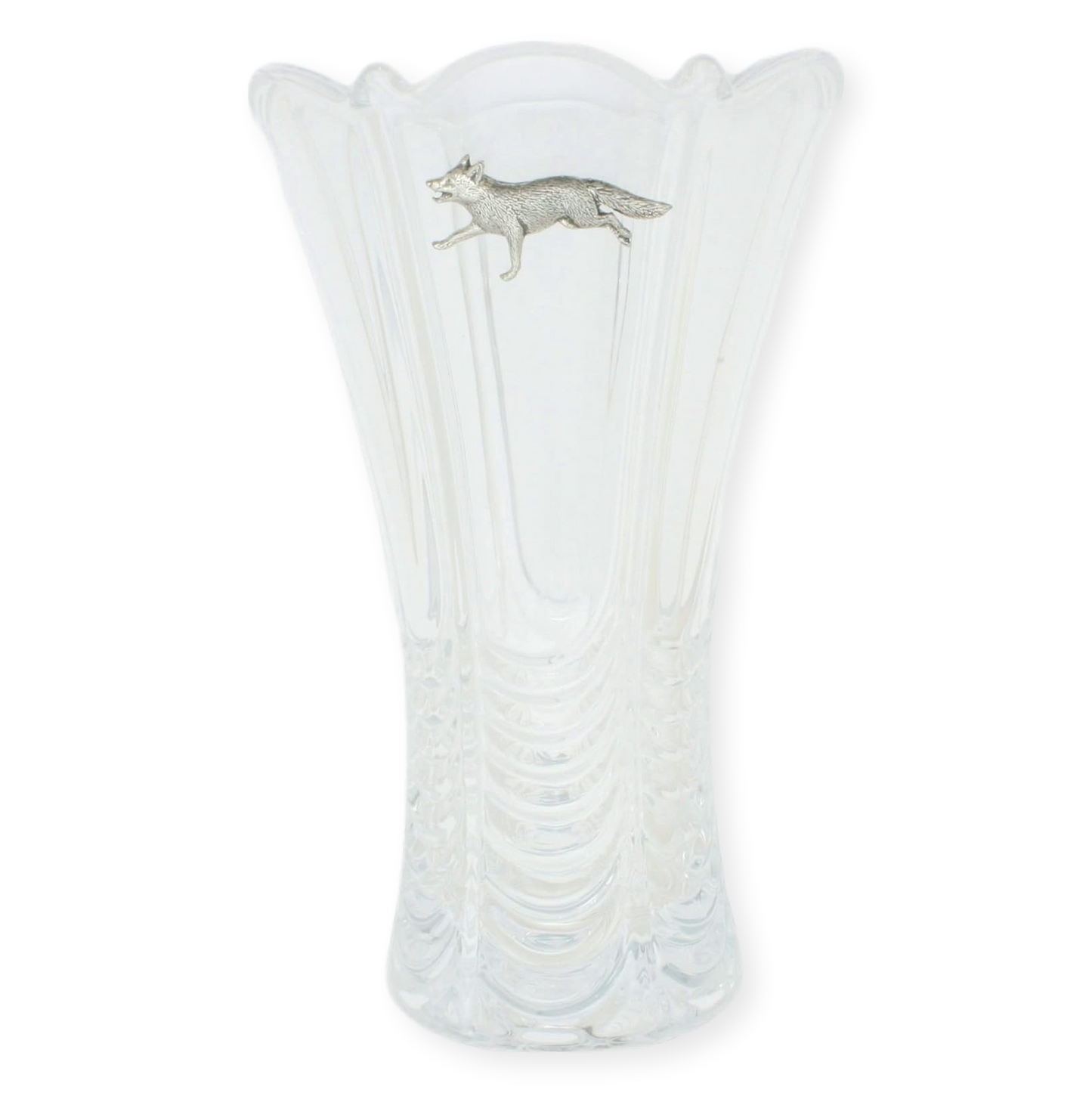 Woodland Animals Cut Crystal Glass Fluted Flower Vase