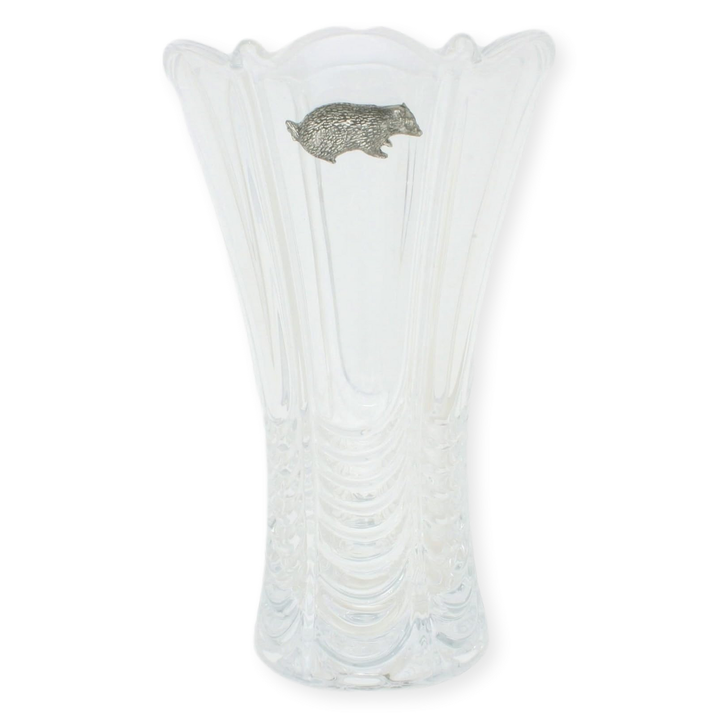 Woodland Animals Cut Crystal Glass Fluted Flower Vase