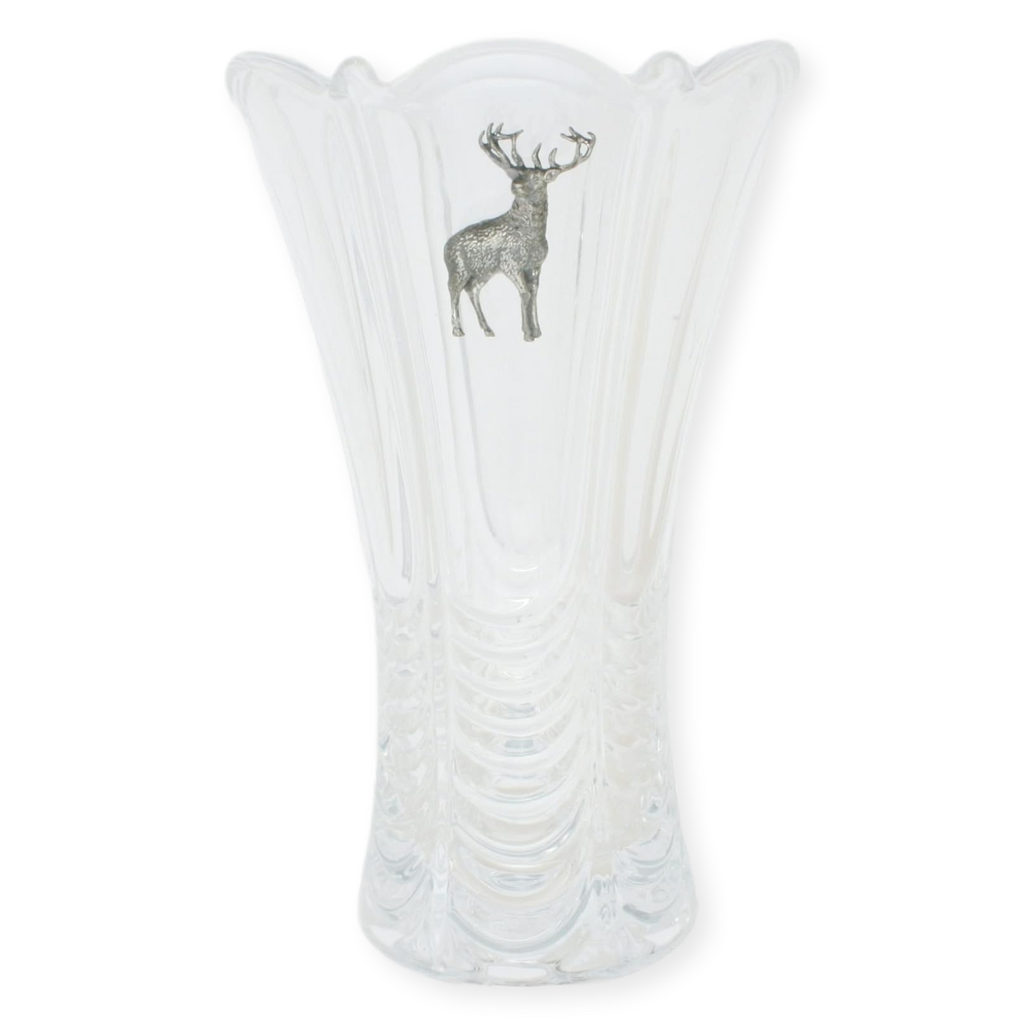 Woodland Animals Cut Crystal Glass Fluted Flower Vase