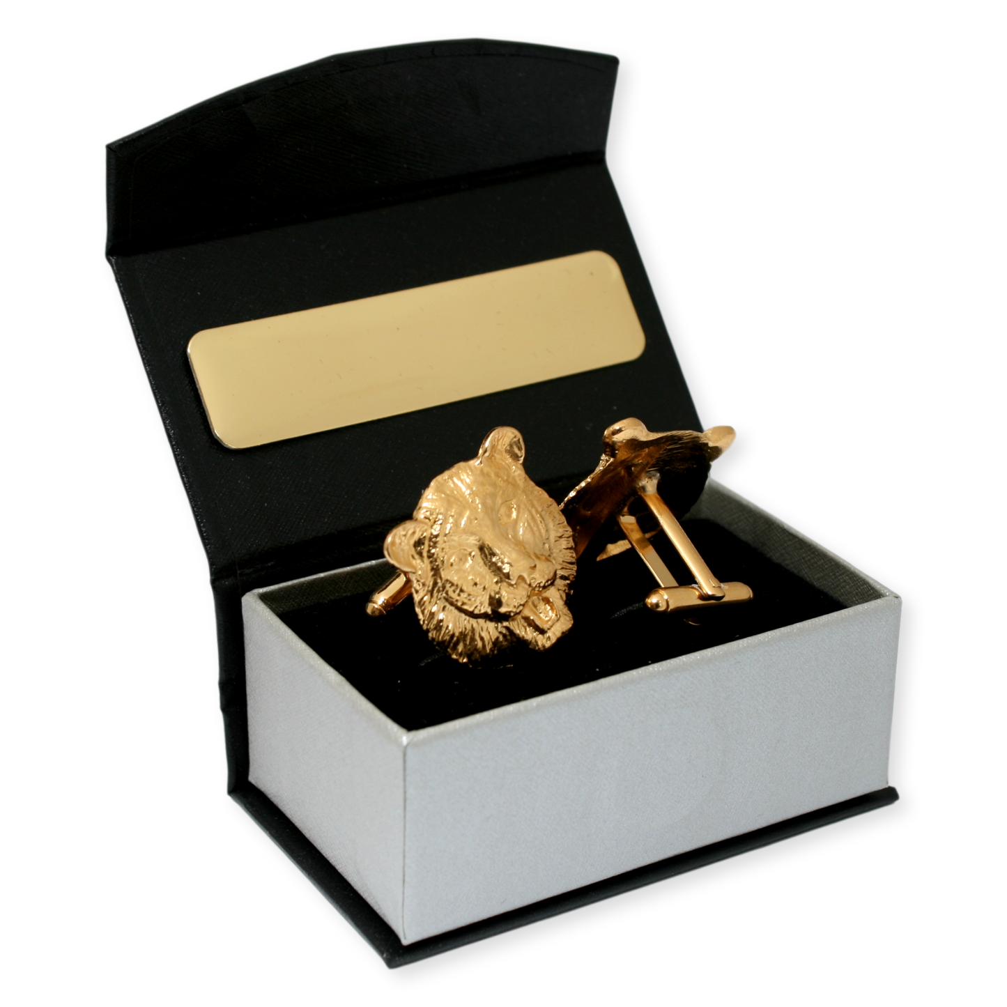Tiger Face Gold Plated Cufflinks With Engraving Option Gift Boxed