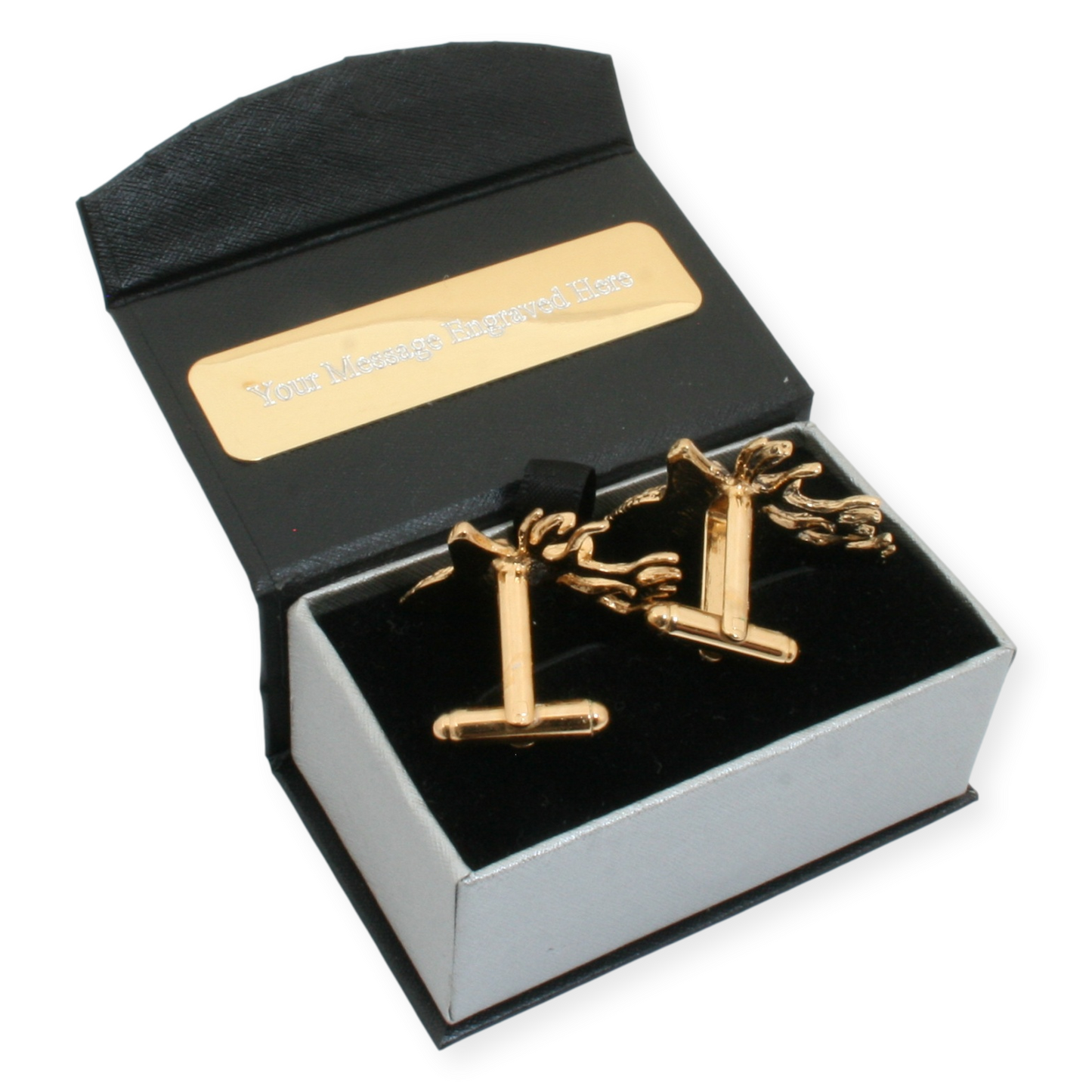 Pair Of Stag Head Gold Plated Cufflinks With Engraving Option