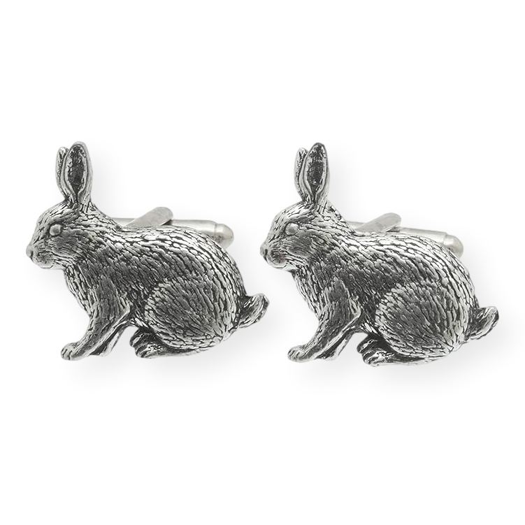 Rabbit Pair of Pewter Cufflinks In Gift Box