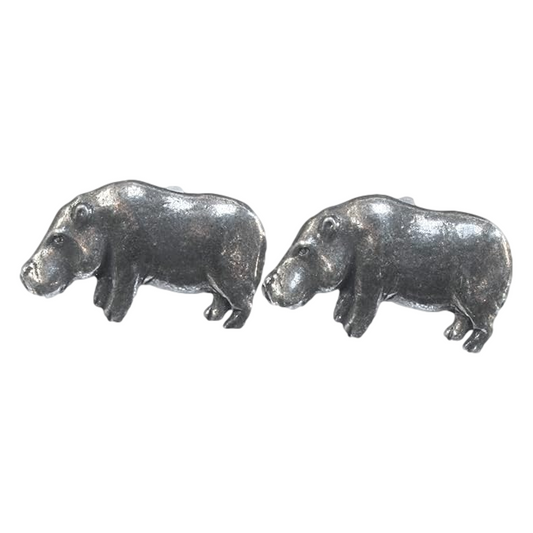 Hippo Pair of Cufflinks English Pewter Gift Boxed