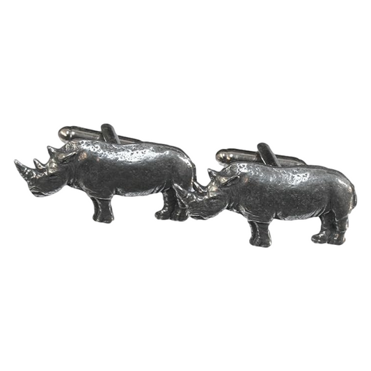 Rhino Pair of Cufflinks English Pewter Gift Boxed