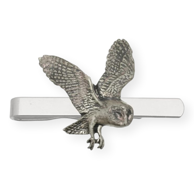 Barn Owl Stainless Steel Tie Slide with Pewter Motif Gift Pouched