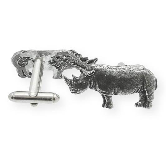 Rhino Pair of Cufflinks English Pewter Gift Boxed