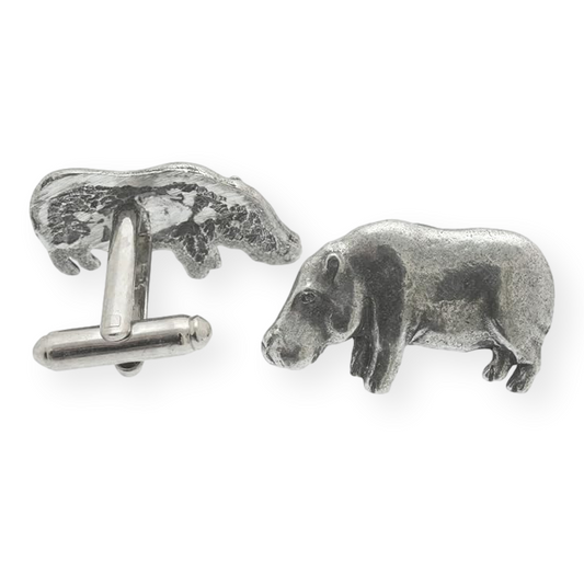 Hippo Pair of Cufflinks English Pewter Gift Boxed