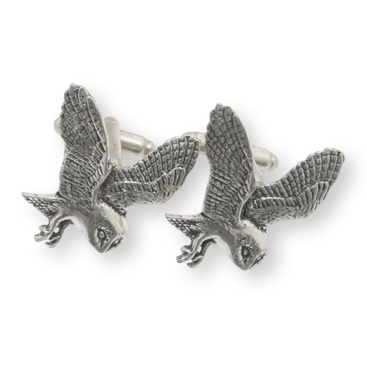 Barn Owl Pair of Pewter Cufflinks With Gift Box