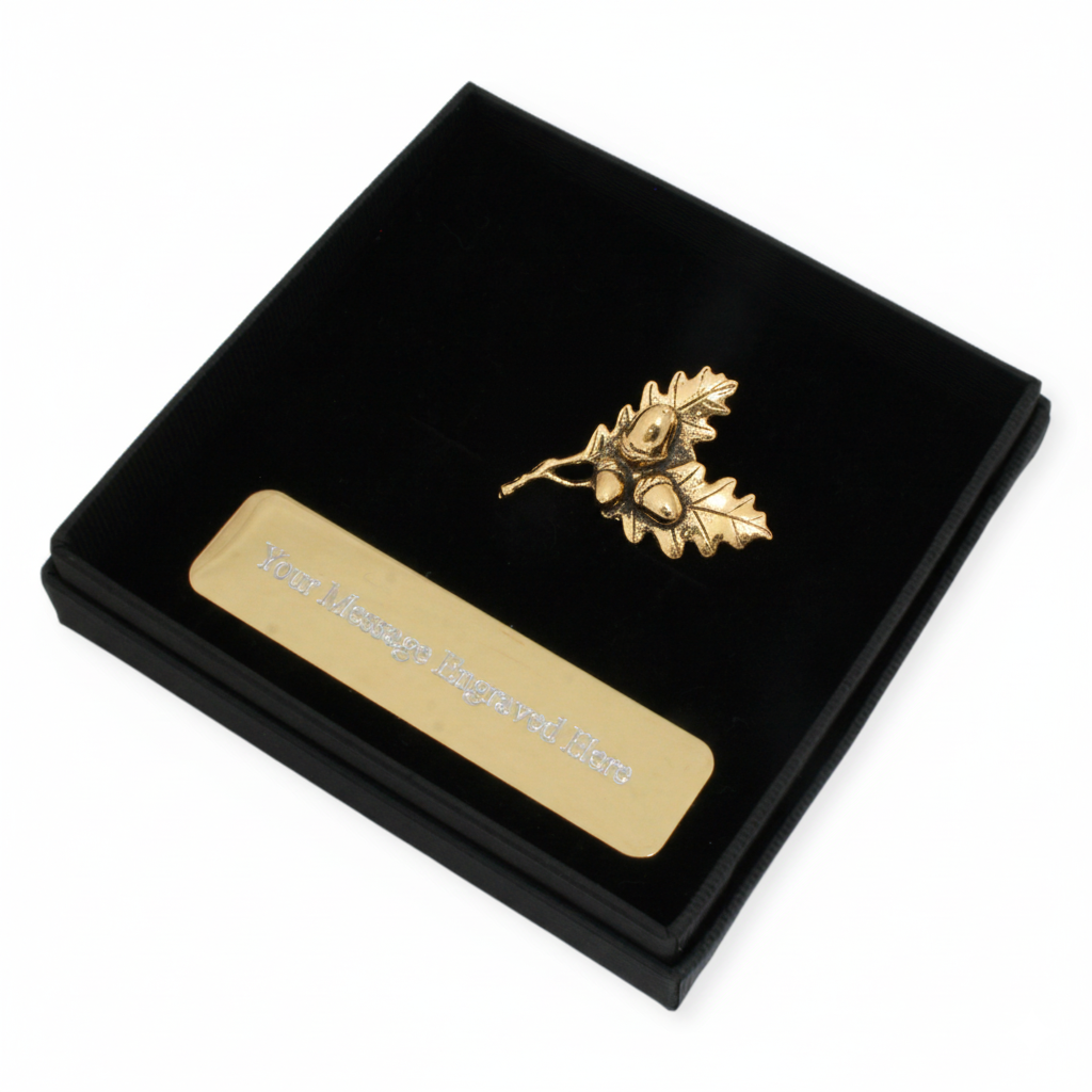 Oak Leaf Gold Plated Pin Badge Lapel & Engraving Option