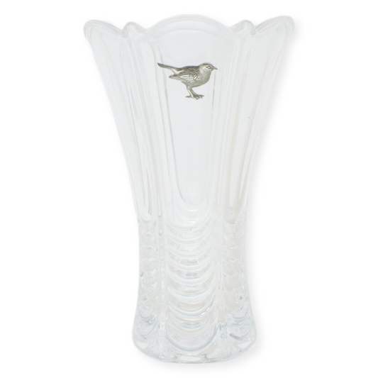 Birds Cut Crystal Glass Fluted Flower Vase