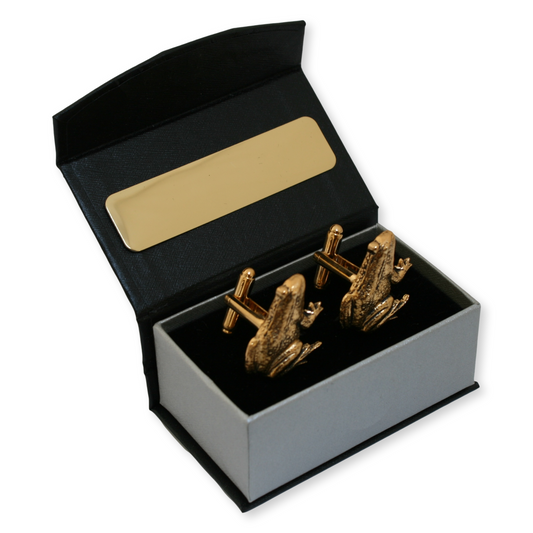 Frog Sitting Gold Plated Cufflinks With Engraving Option Gift Boxed