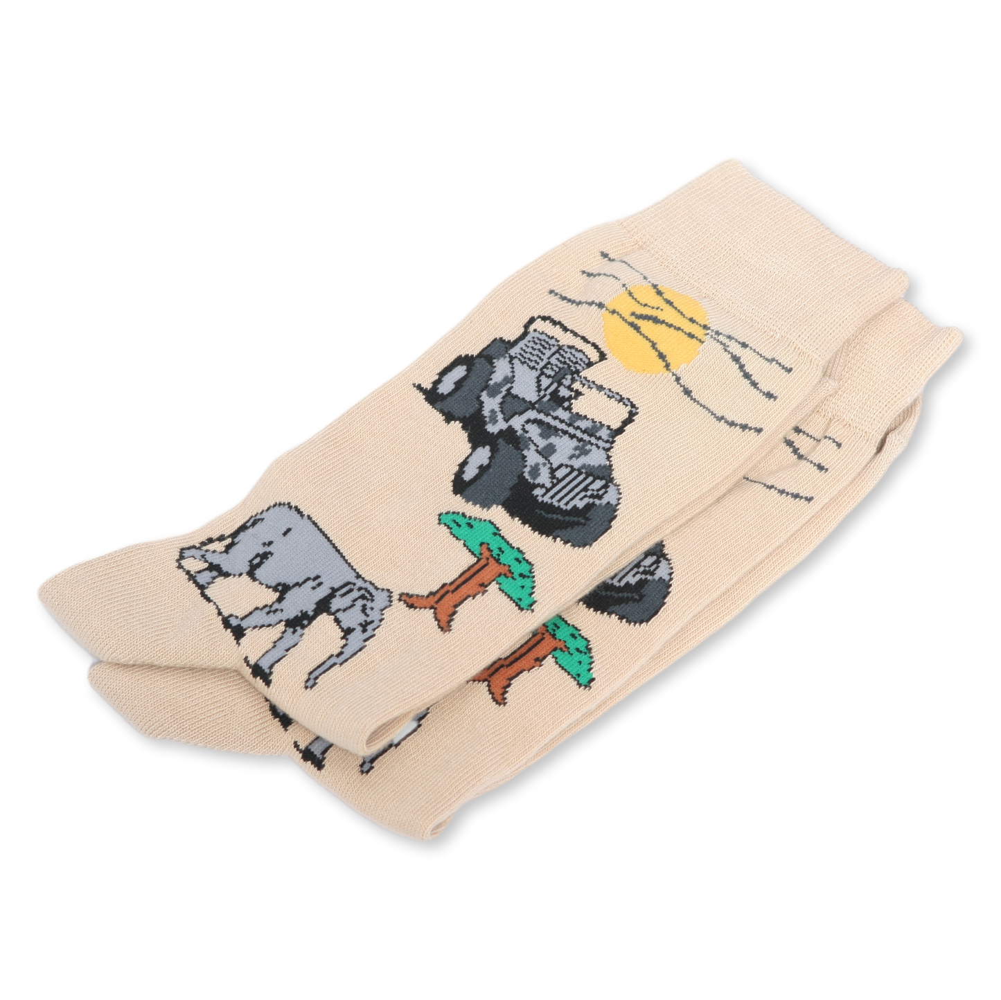 Safari Adventure Socks – Beige with Elephants & Giraffes UK 6–11