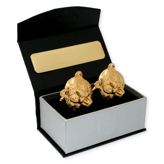 Tiger Face Gold Plated Cufflinks With Engraving Option Gift Boxed