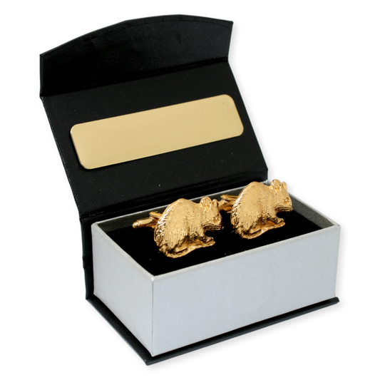 Mouse Gold Plated Cufflinks With Personalised Gift Box