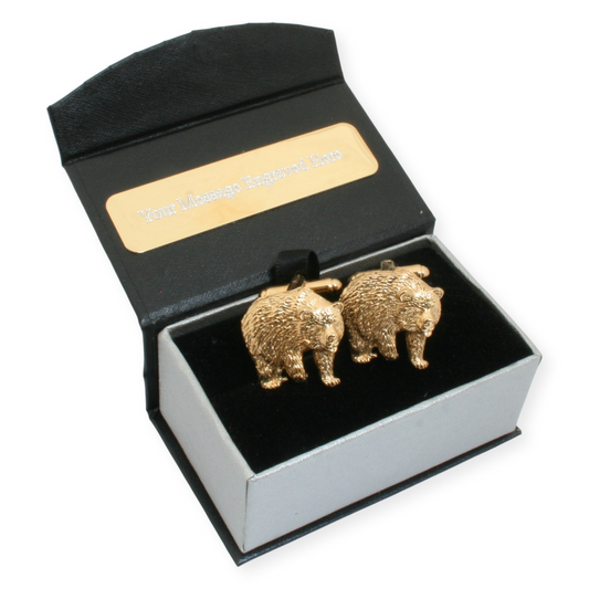 Bear Gold Plated Pair Of Cufflinks & Engraving Option