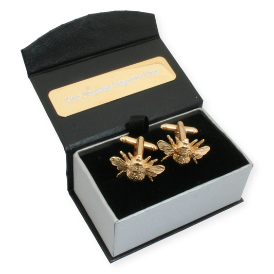 Bee Gold Plated Pair Of Cufflinks & Engraving Option