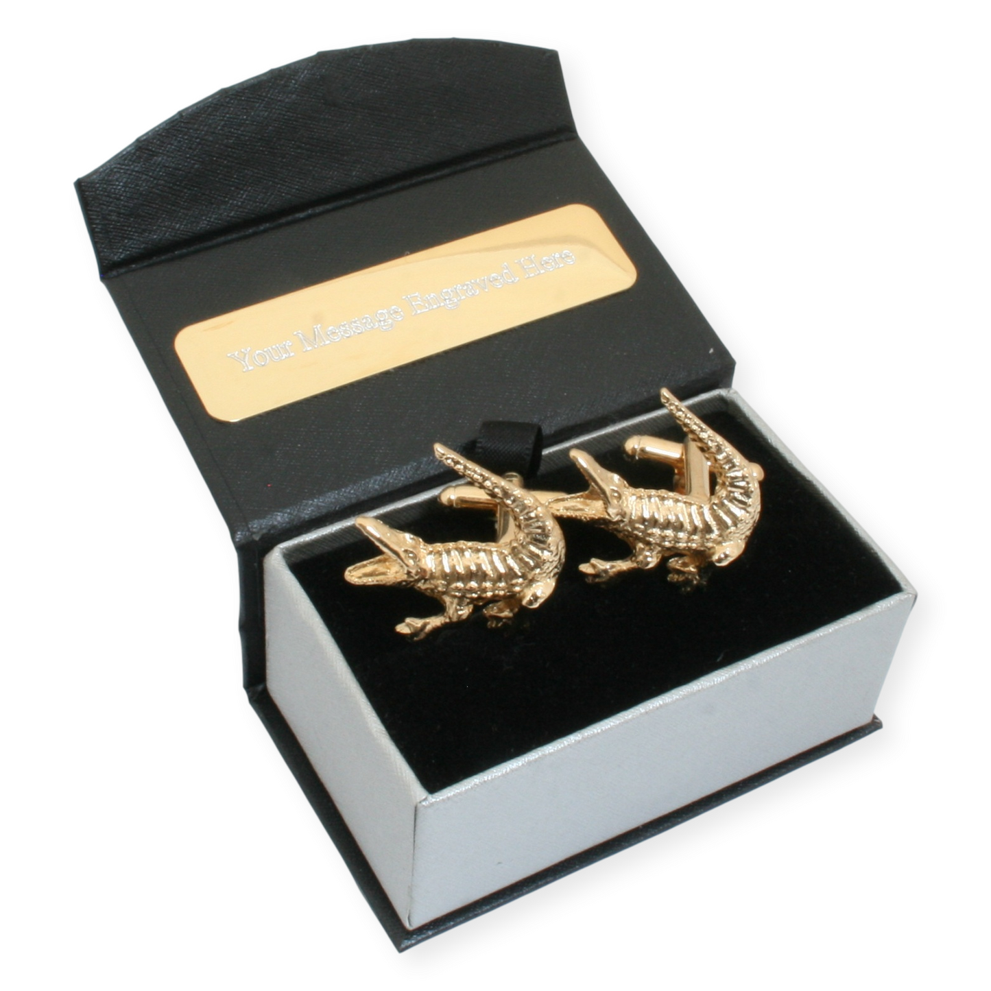 Crocodile Gold Plated Pair Of Cufflinks & Engraving Option