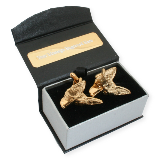 Fox Face Gold Plated Pair Of Cufflinks & Engraving Option