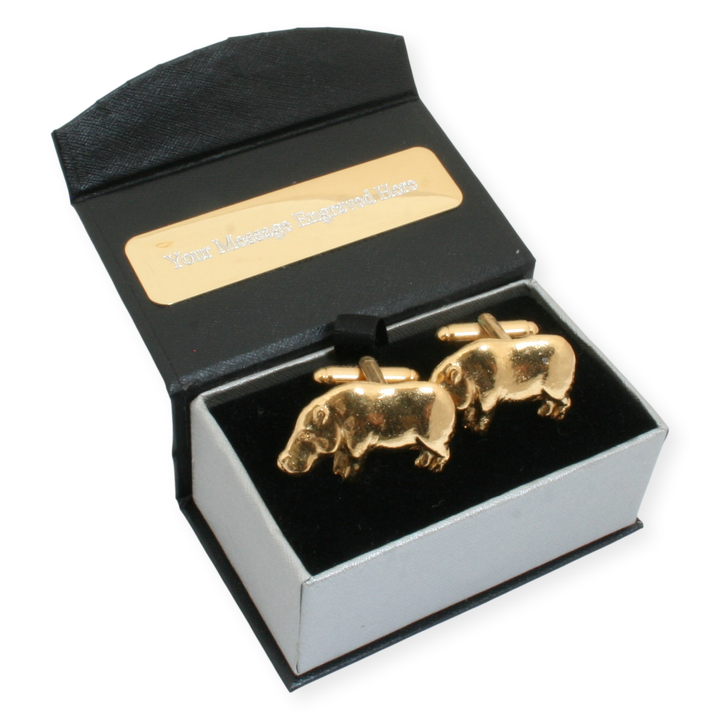 Hippo Gold Plated Pair Of Cufflinks & Engraving Option