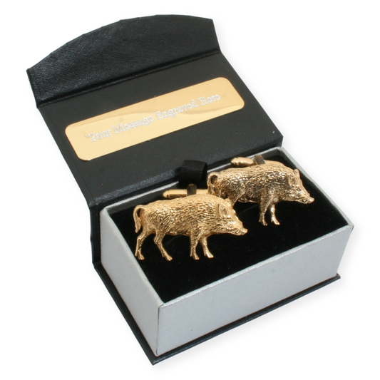 Pair Of Boar Gold Plated Cufflinks With Engraving Option