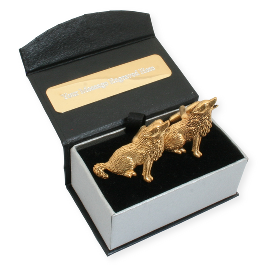 Pair Of Wolf Gold Plated Cufflinks With Engraving Option