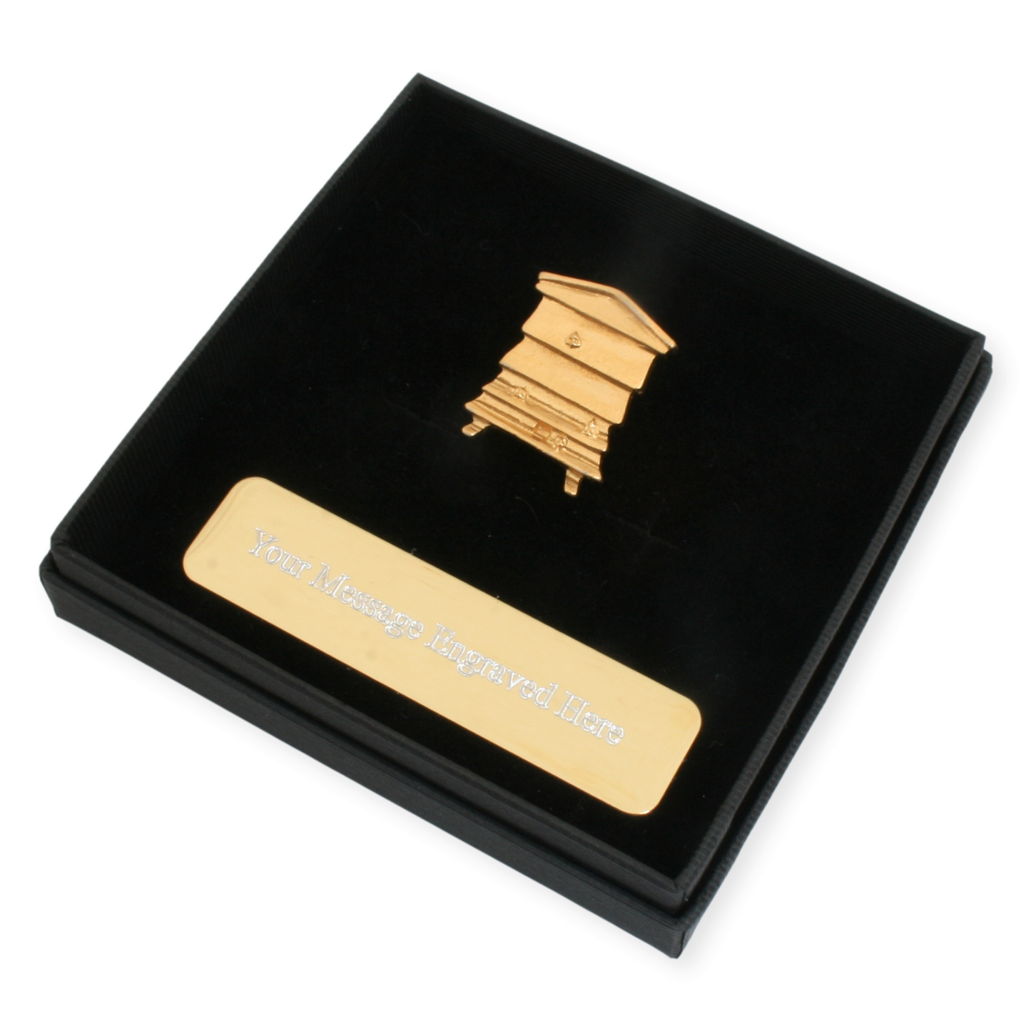 Gold Plated Bee Hive Lapel Pin Badge With Engraving Option