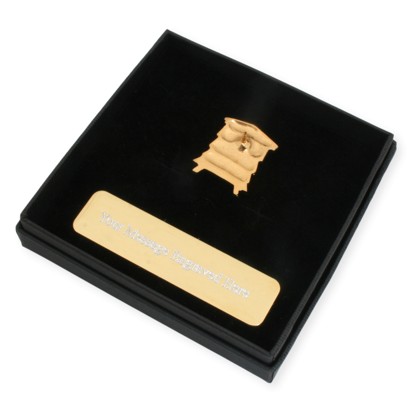 Gold Plated Bee Hive Lapel Pin Badge With Engraving Option