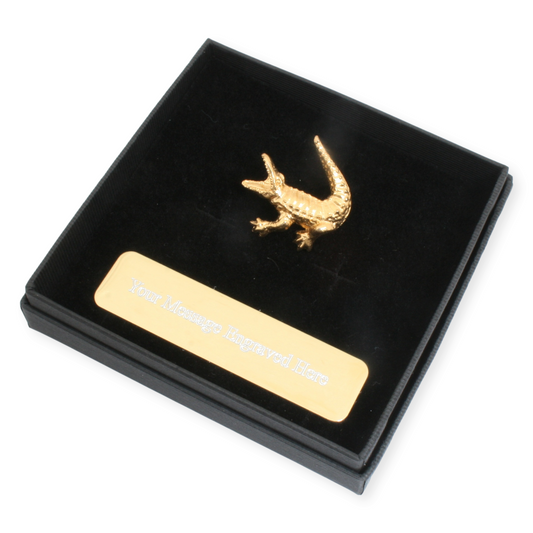 Gold Plated Crocodile Lapel Pin Badge With Engraving Option