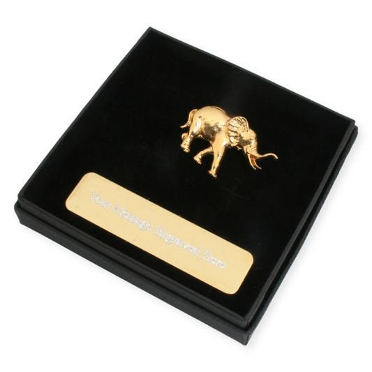 Elephant Gold Plated Lapel Pin Badge With Engraving Option