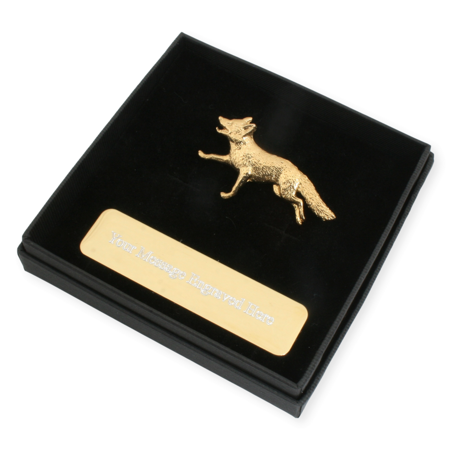 Fox Running Gold Plated Lapel Pin Badge With Engraving Option