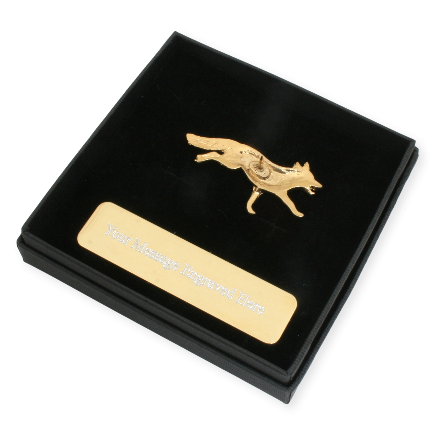 Fox Running Gold Plated Lapel Pin Badge With Engraving Option