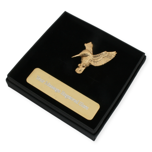 Kingfisher In Flight Gold Plated Lapel Pin Badge With Engraving Option