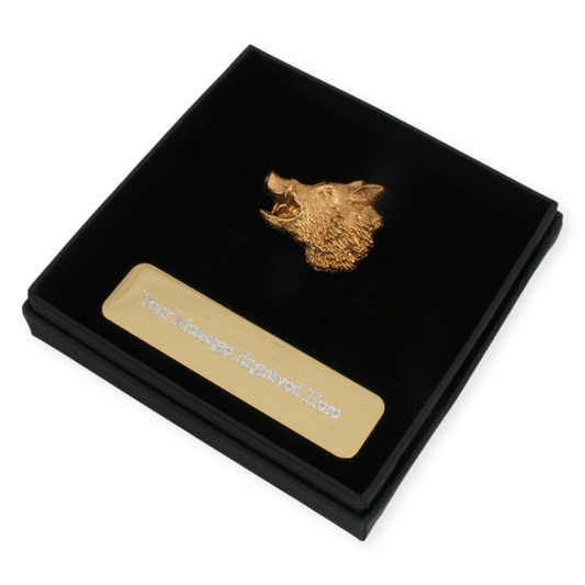 Boar Head Gold Plated Pin Badge Lapel & Engraving Option