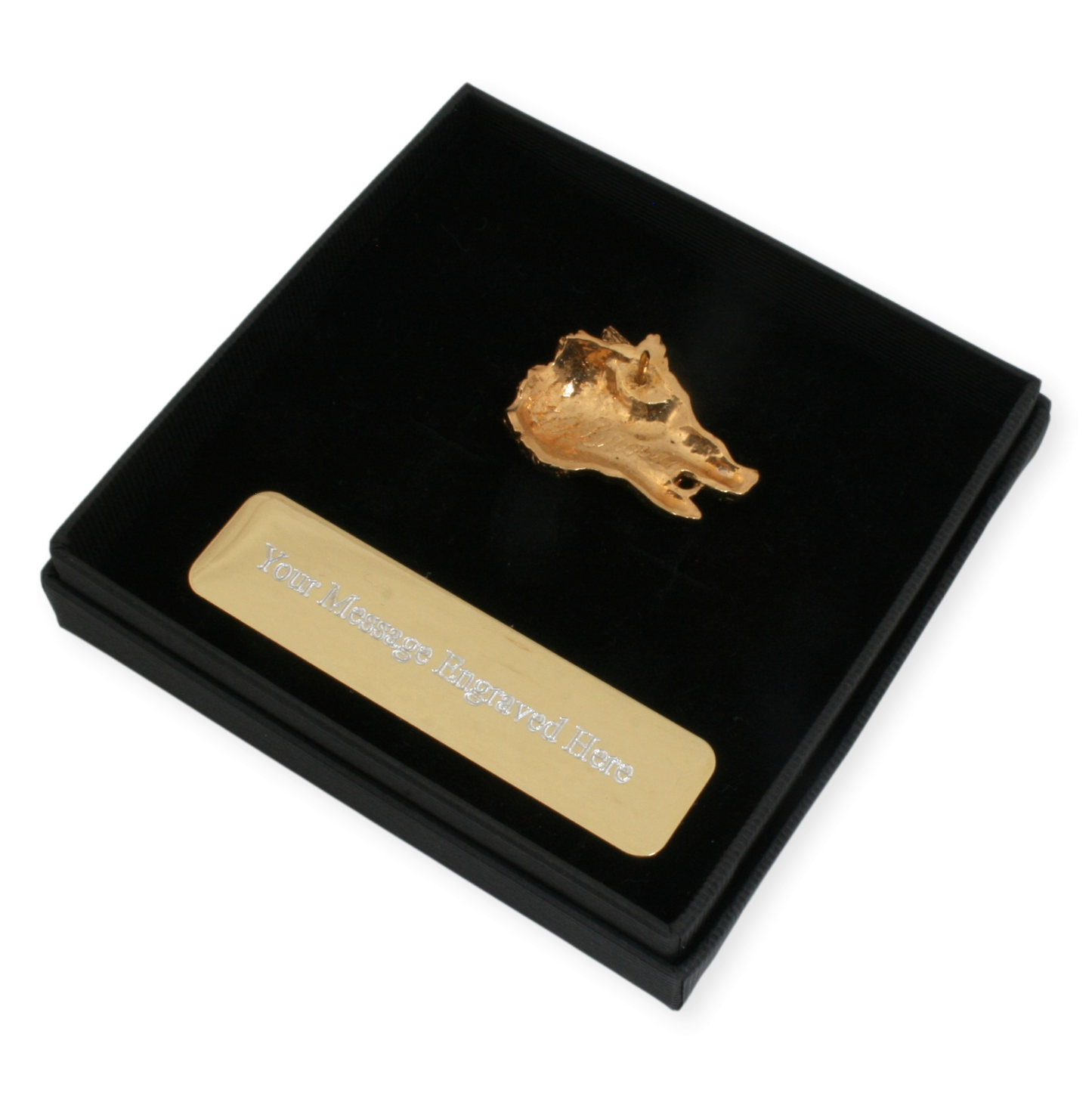 Boar Head Gold Plated Pin Badge Lapel & Engraving Option