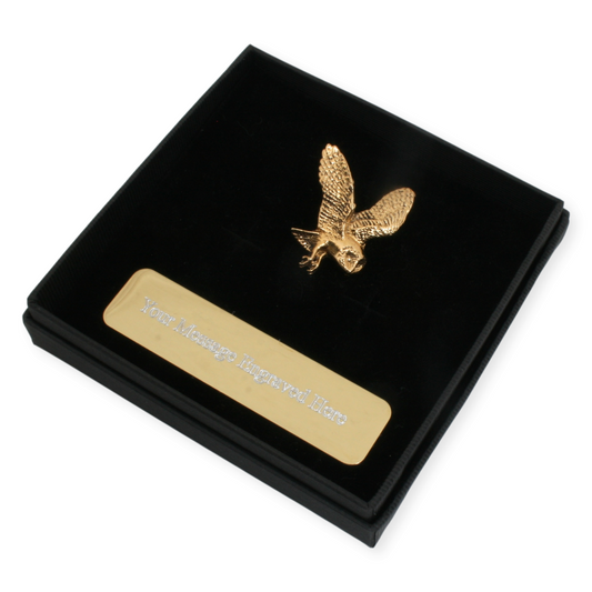 Gold Plated Barn Owl Lapel Pin Badge With Engraving Option