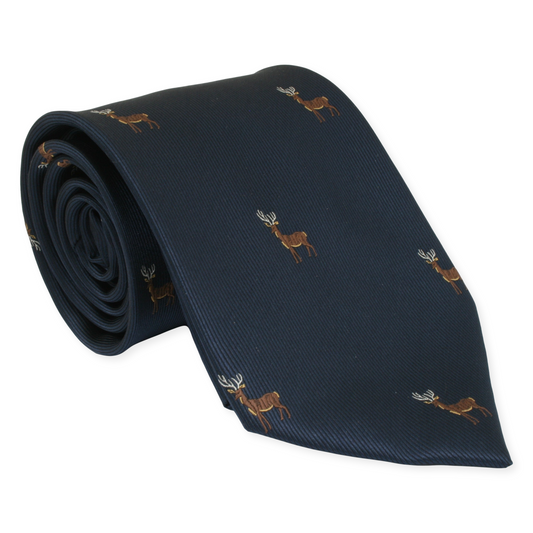 Navy Blue Stag Design Microfiber Neck Tie