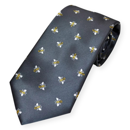 Navy Blue Bee Design Microfiber Neck Tie